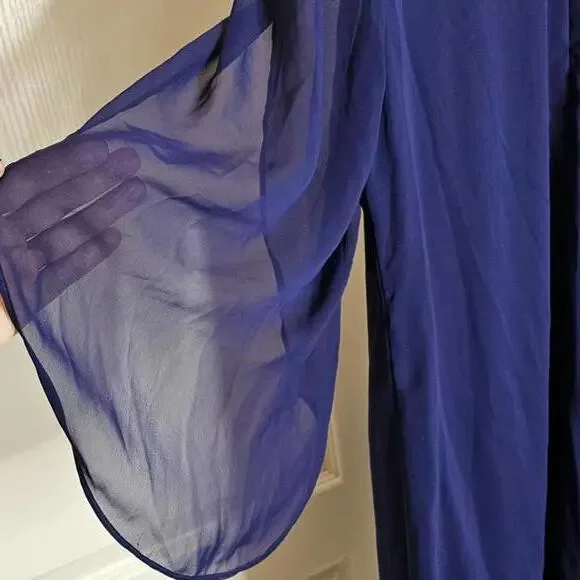 Elegant Sheer Evening Dress - Size 10 - Deep Blue - Picture 2 of 7